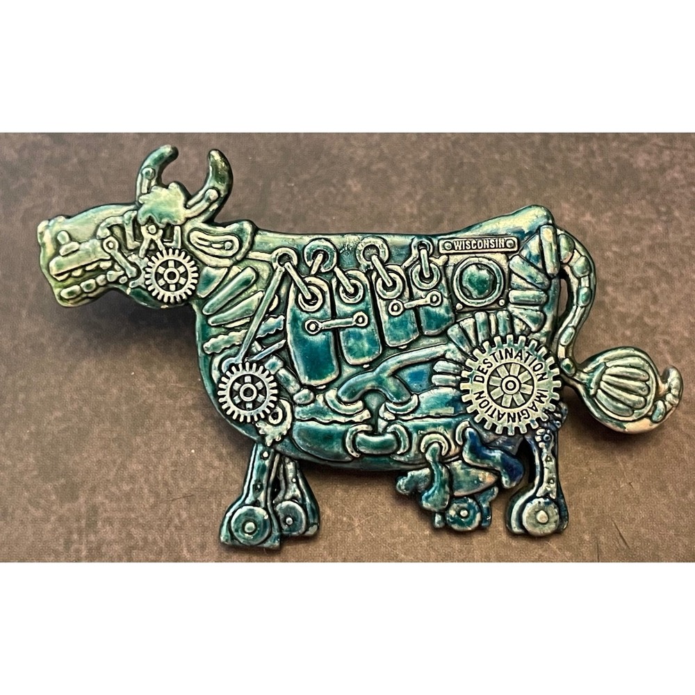 Destination Imagination‎ Wisconsin Steampunk Cow Pin Turquoise Mechanical Gear